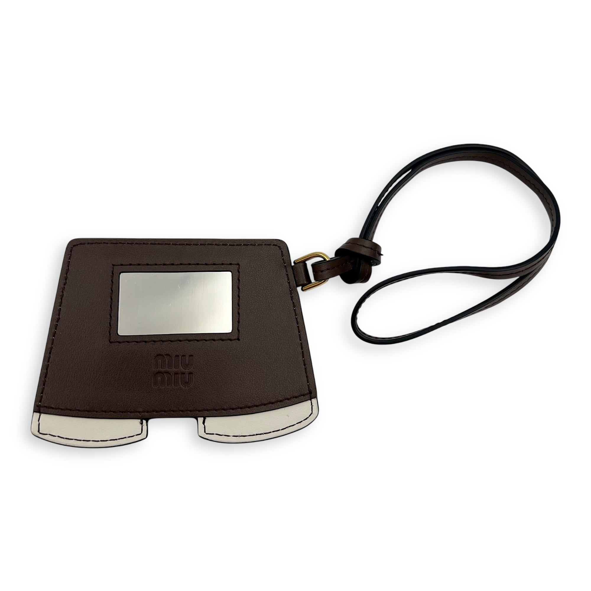 Miu Miu Trick Keychain Brown in Calfskin, Gold hardware_2
