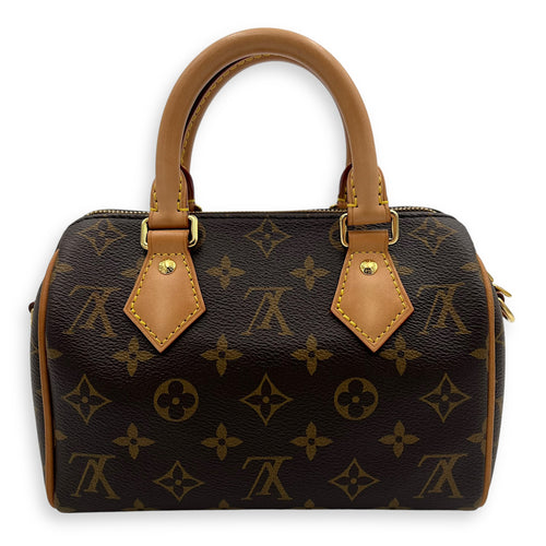 Louis Vuitton Speedy Bandouliere 20 Brown Top Handle Bag in Monogram Coated Canvas, Gold hardware_4
