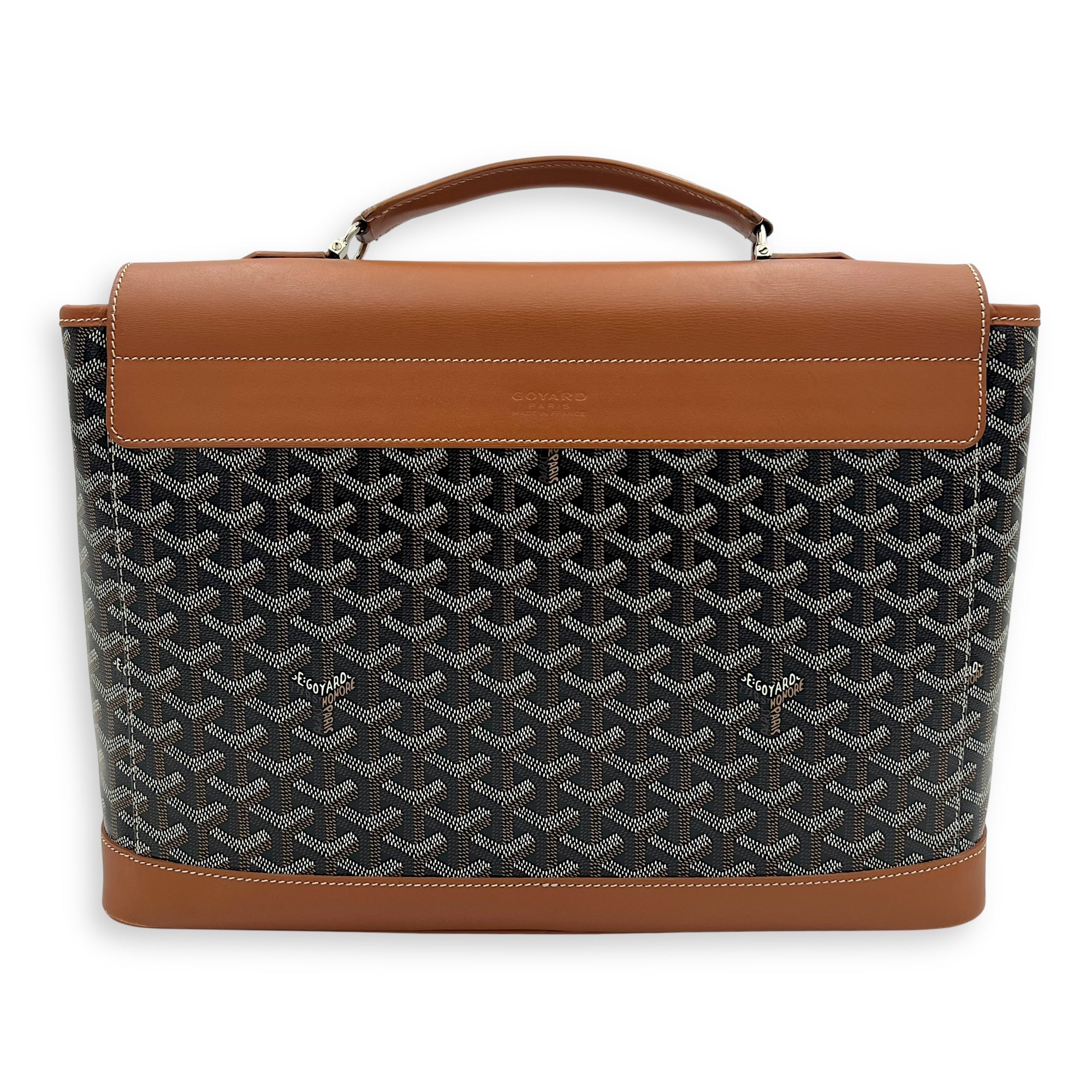 Goyard Citadine PM Brown Top Handle Bag in Coated Canvas, Silver hardware_2