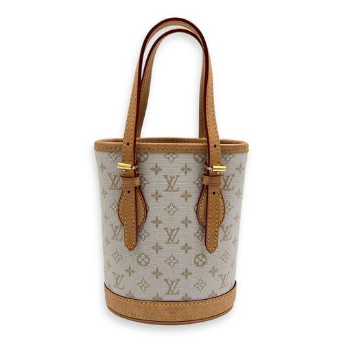 Louis Vuitton Nano White Bucket Bag in Canvas, Gold hardware_2