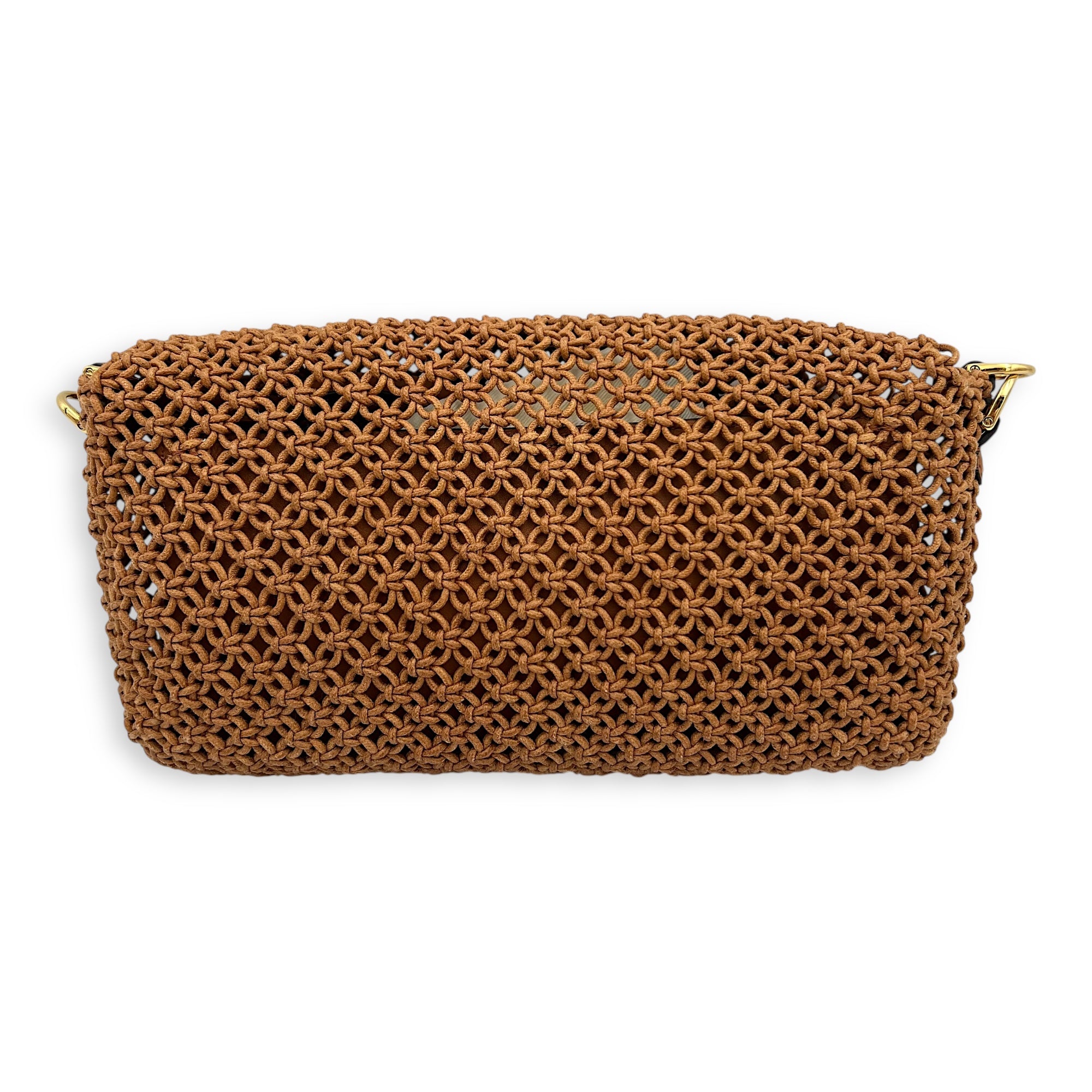 Fendi Baguette Shoulder Bag Brown in Braided leather, Gold hardware_2