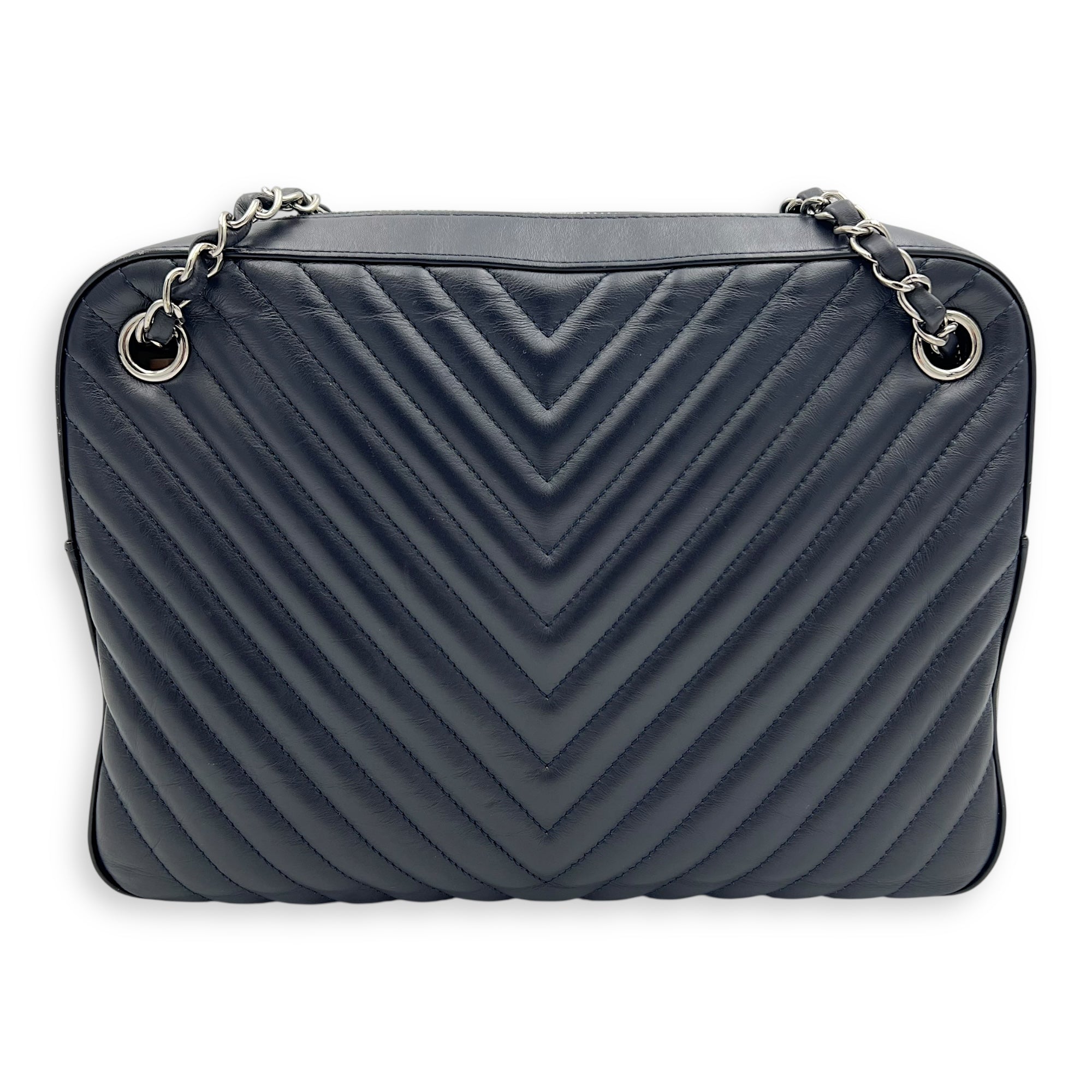 Chanel Paris Hamburg Double Camera Bag With Flap Navy & Black Shoulder Bag in Calfskin, Silver hardware_2