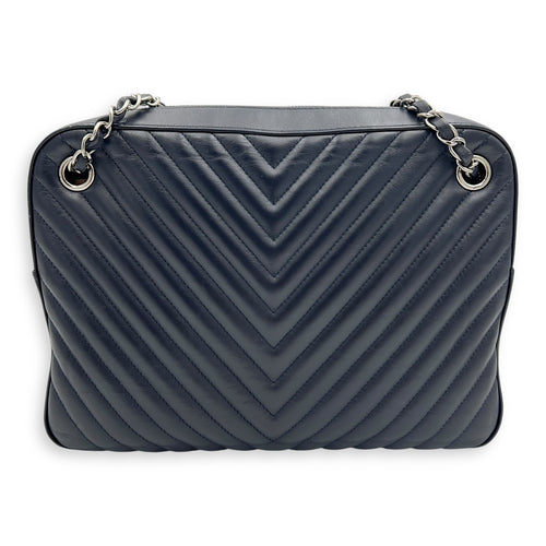 Chanel Paris Hamburg Double Camera Bag With Flap Navy & Black Shoulder Bag in Calfskin, Silver hardware_2