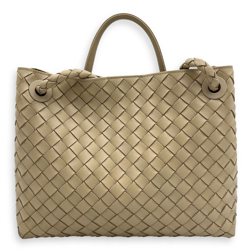 Bottega Veneta Andiamo Medium Beige Top Handle Bag in Calfskin, Gold hardware_2