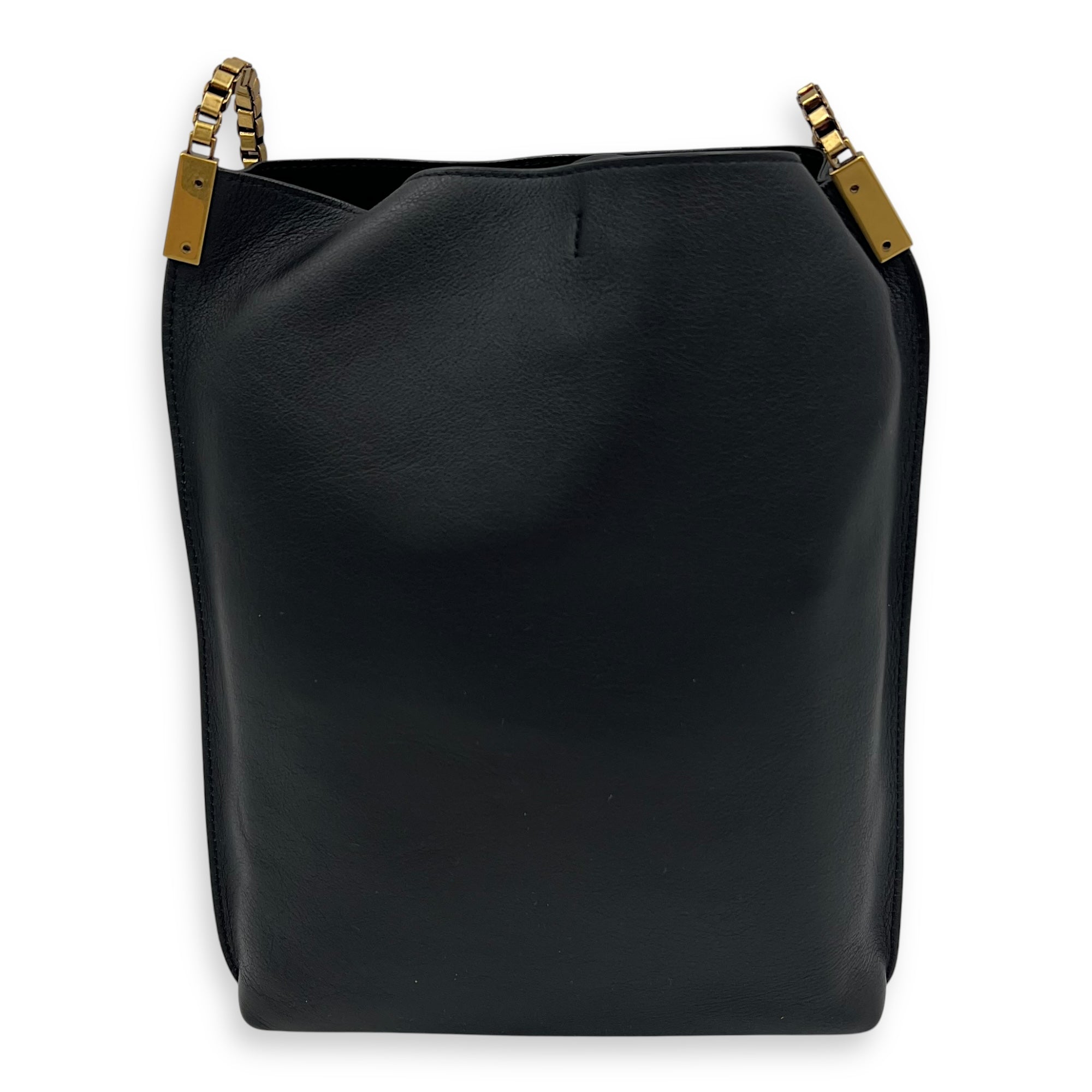 Saint Laurent Suzanne Hobo Black Shoulder Bag in Calfskin, Gold hardware_2