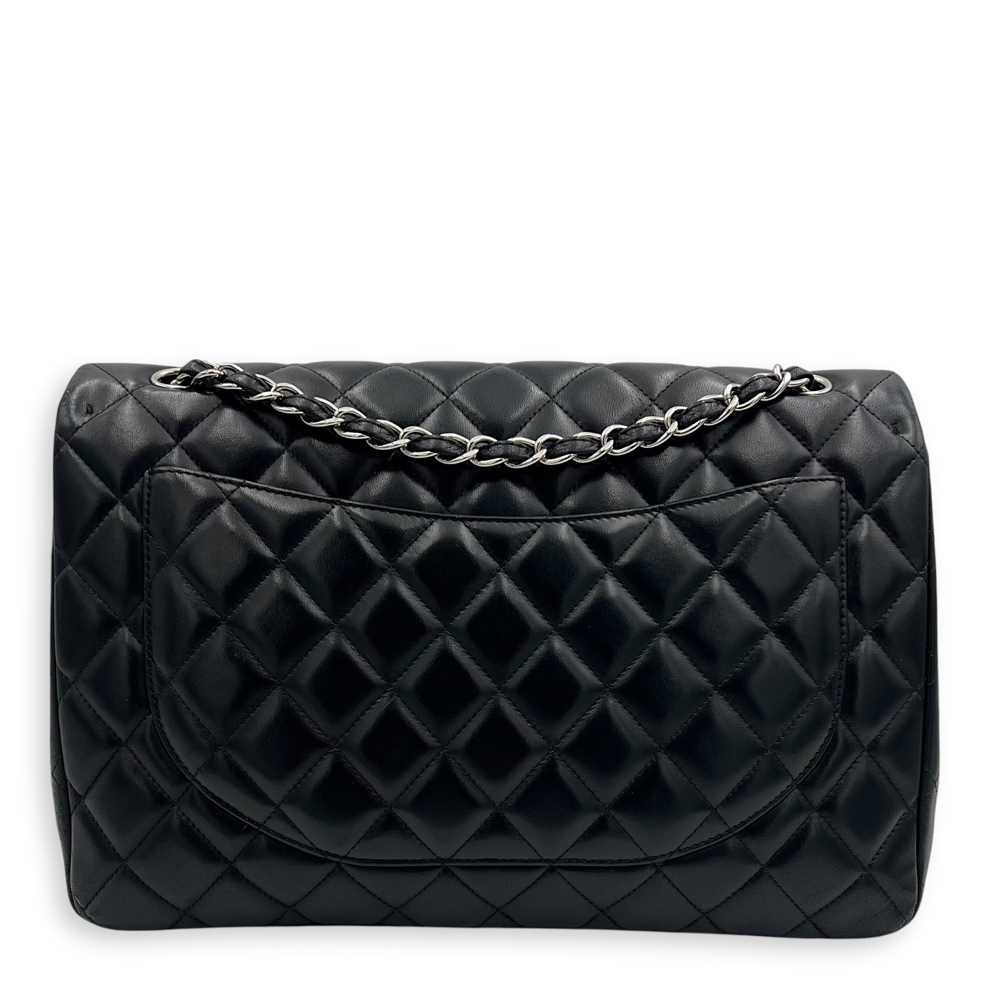 Chanel Classic Maxi Black Shoulder Bag in Lambskin, Silver hardware_18
