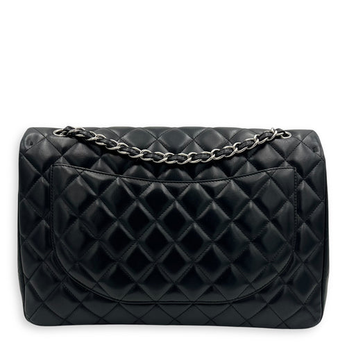 Chanel Classic Maxi Black Shoulder Bag in Lambskin, Silver hardware_18