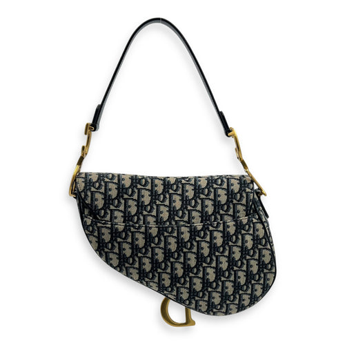 Dior Saddle Shoulder Bag Blue in Jacquard, Gold hardware_2