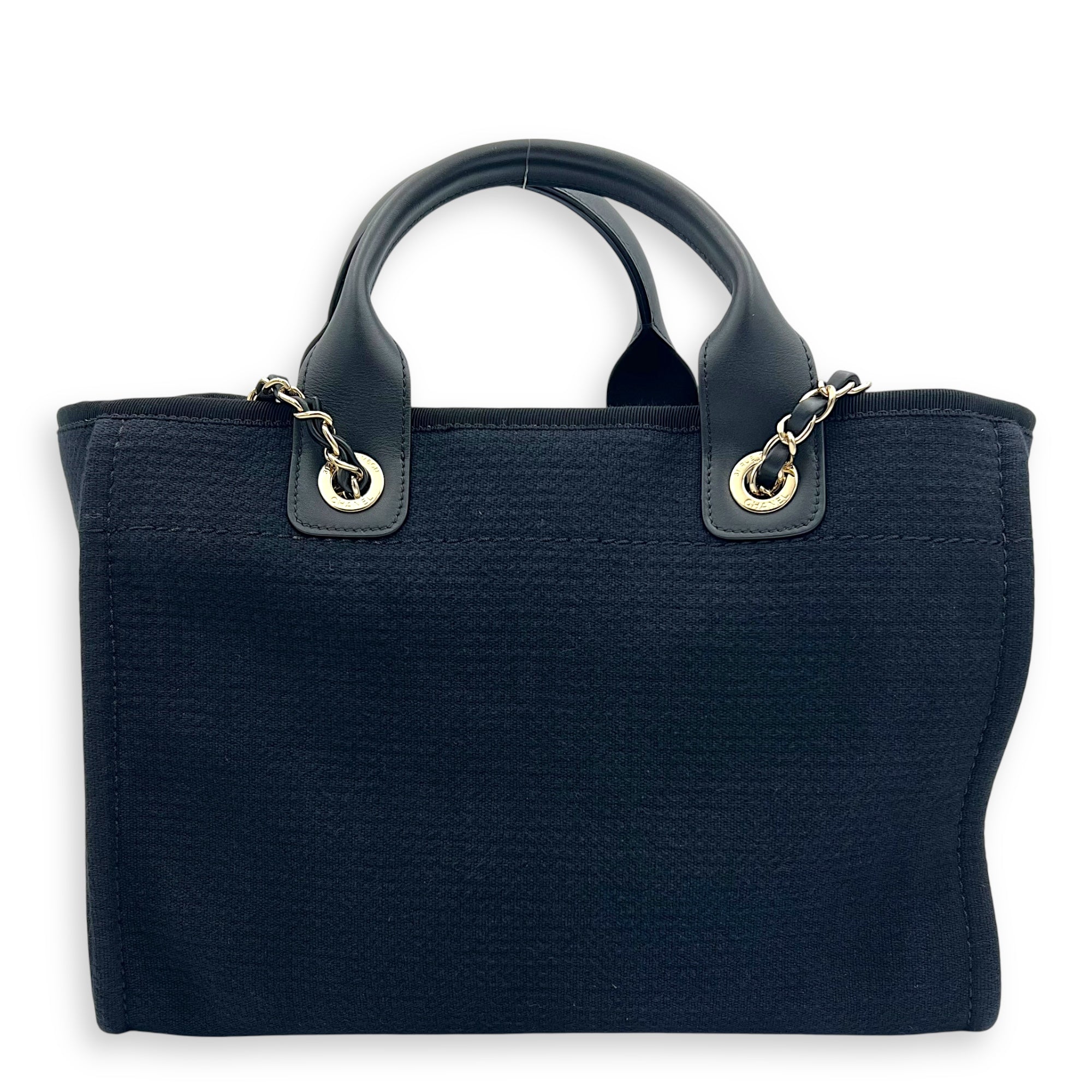 Chanel Deauville Tote Bag Black in Canvas, Gold hardware_10