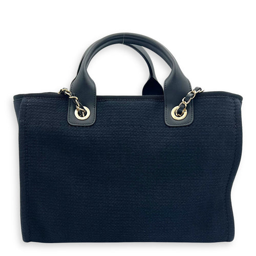 Chanel Deauville Tote Bag Black in Canvas, Gold hardware_10