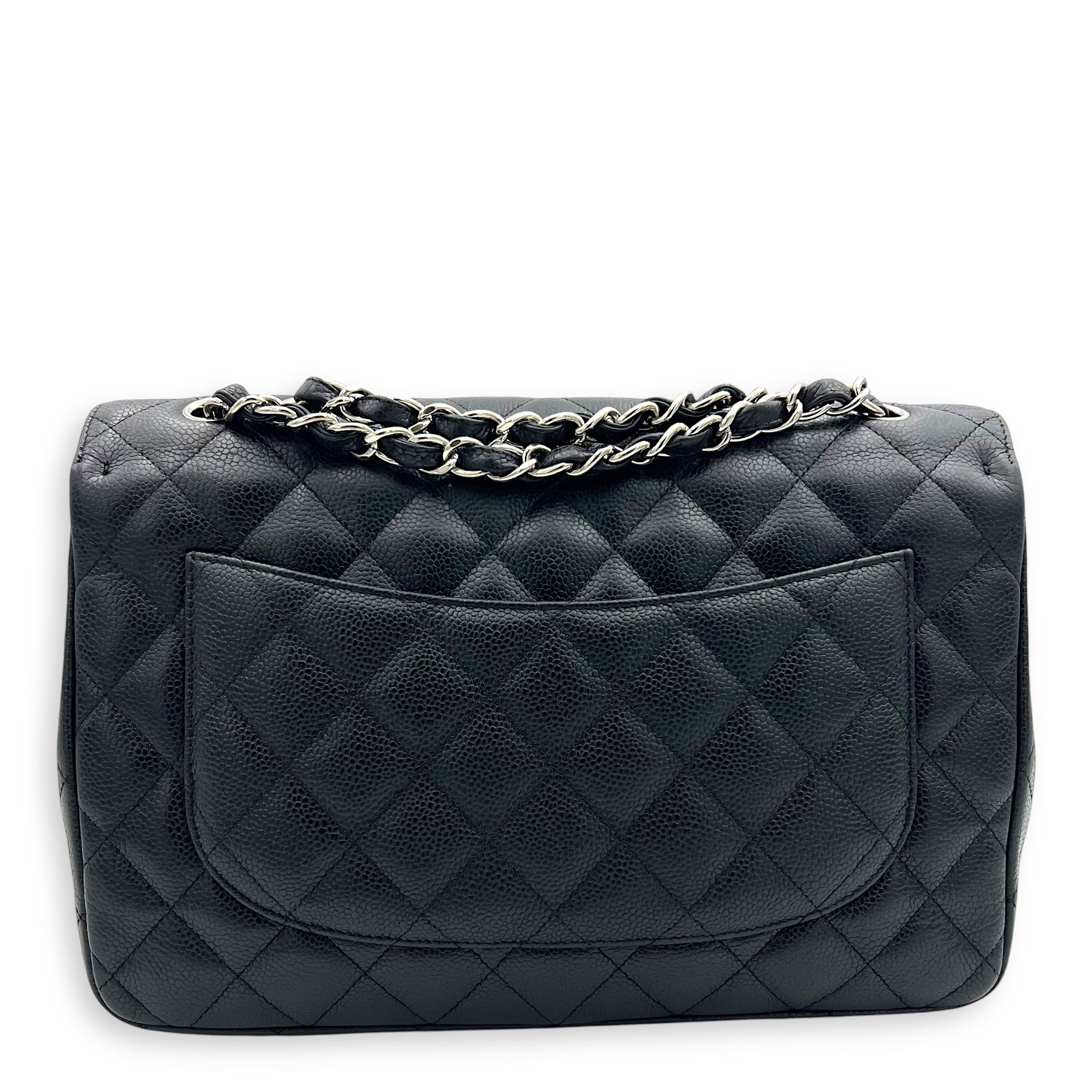 Chanel Classic Shoulder Bag Jumbo Black in Caviar Leather, Silver hardware_12