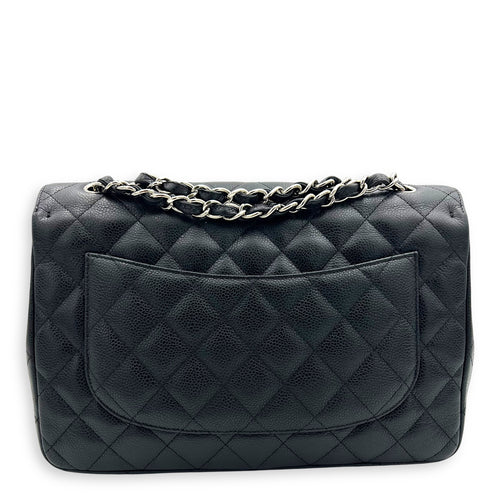 Chanel Classic Shoulder Bag Jumbo Black in Caviar Leather, Silver hardware_12