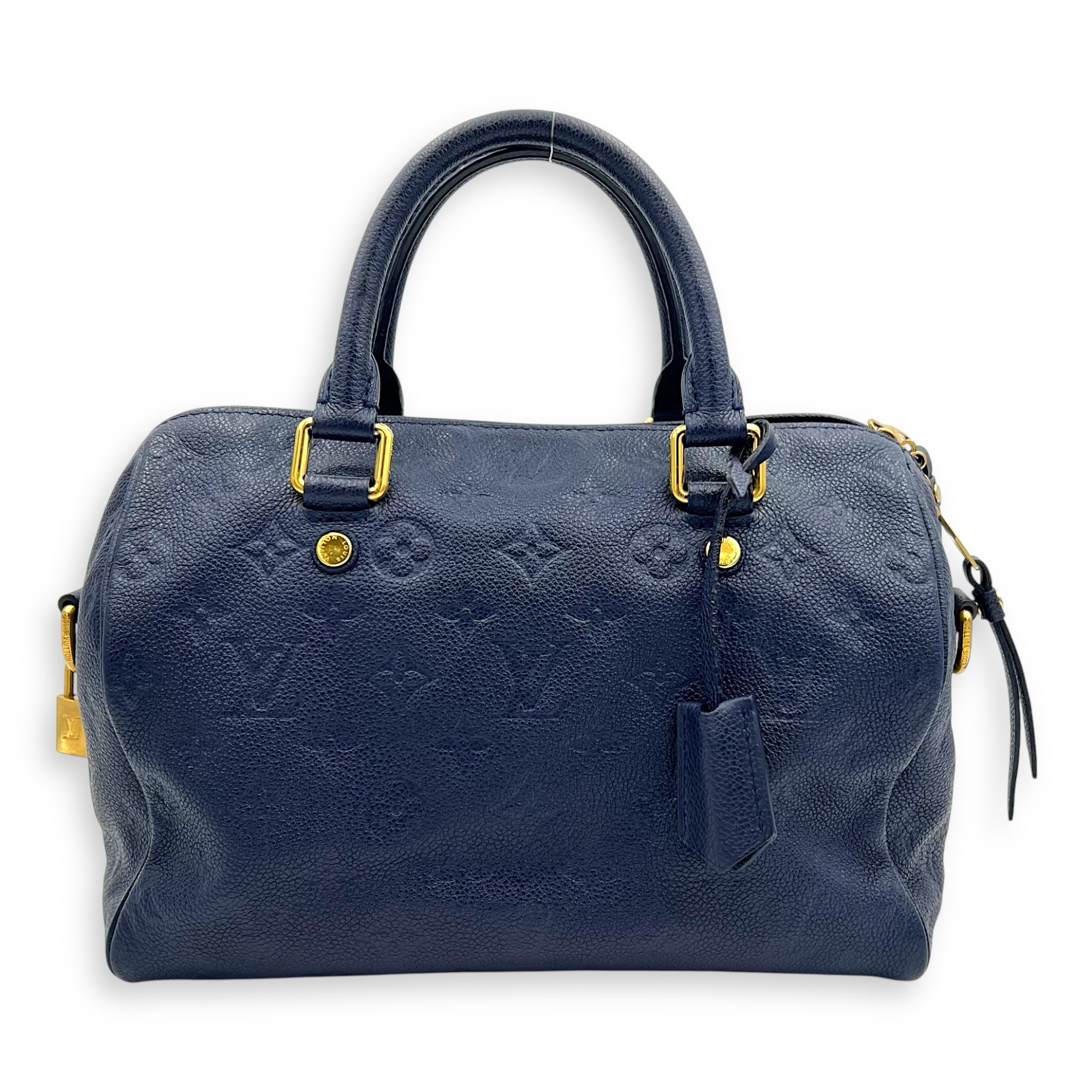 Louis Vuitton Speedy Bandouliere Top Handle Bag Blue in Empreinte Leather, Gold hardware_11