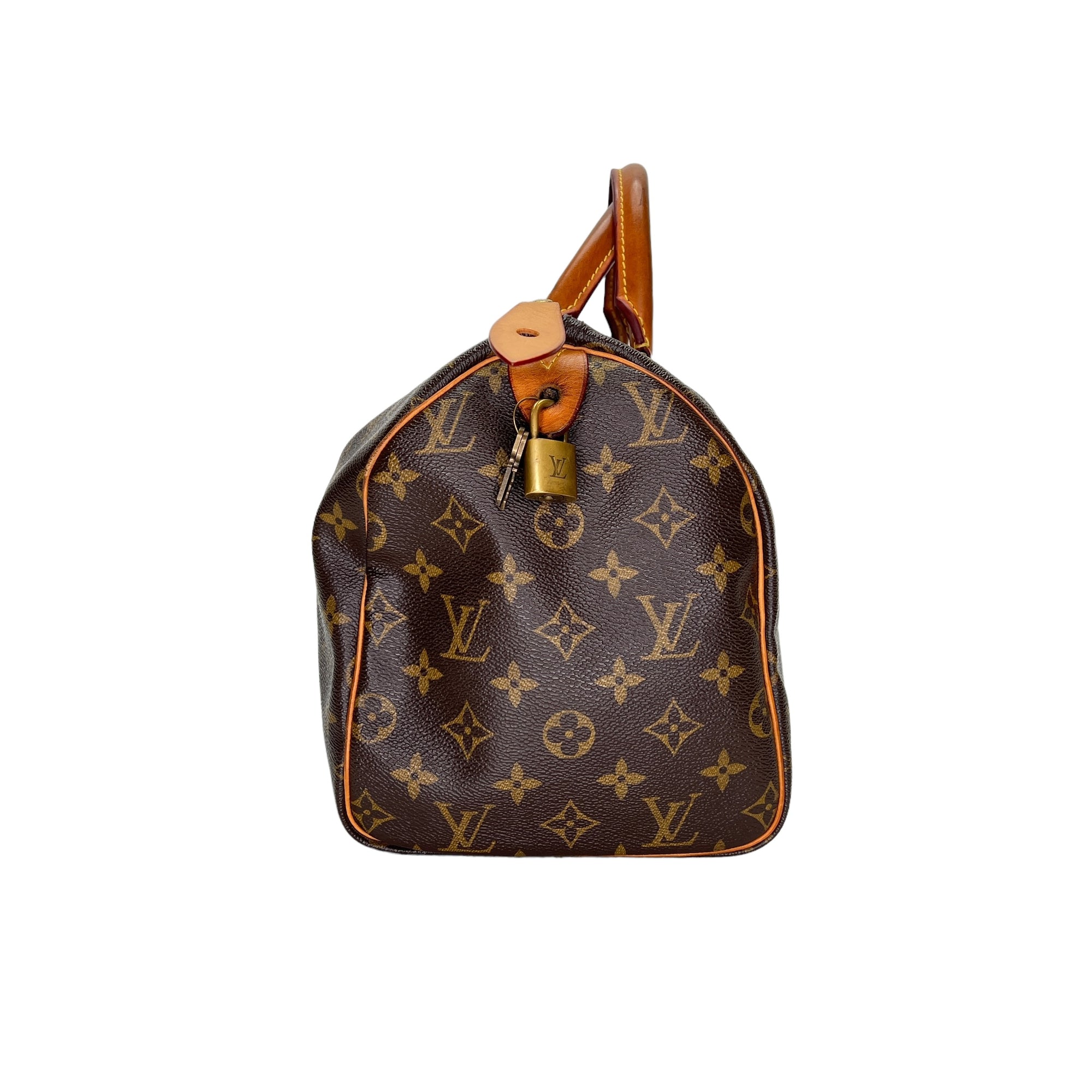 Speedy 30 Brown Top Handle Bag in Monogram Coated Canvas, Gold hardware