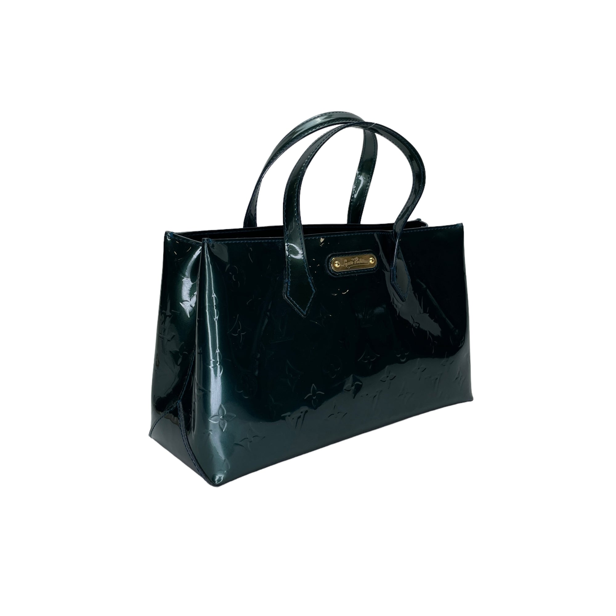 Wilshire PM Green Top Handle Bag in Patent Leather, Gold hardware