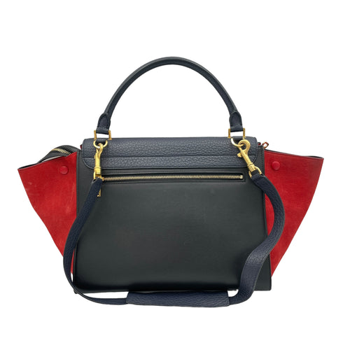 Trapeze Medium Black Top Handle Bag in Calfskin, Gold hardware