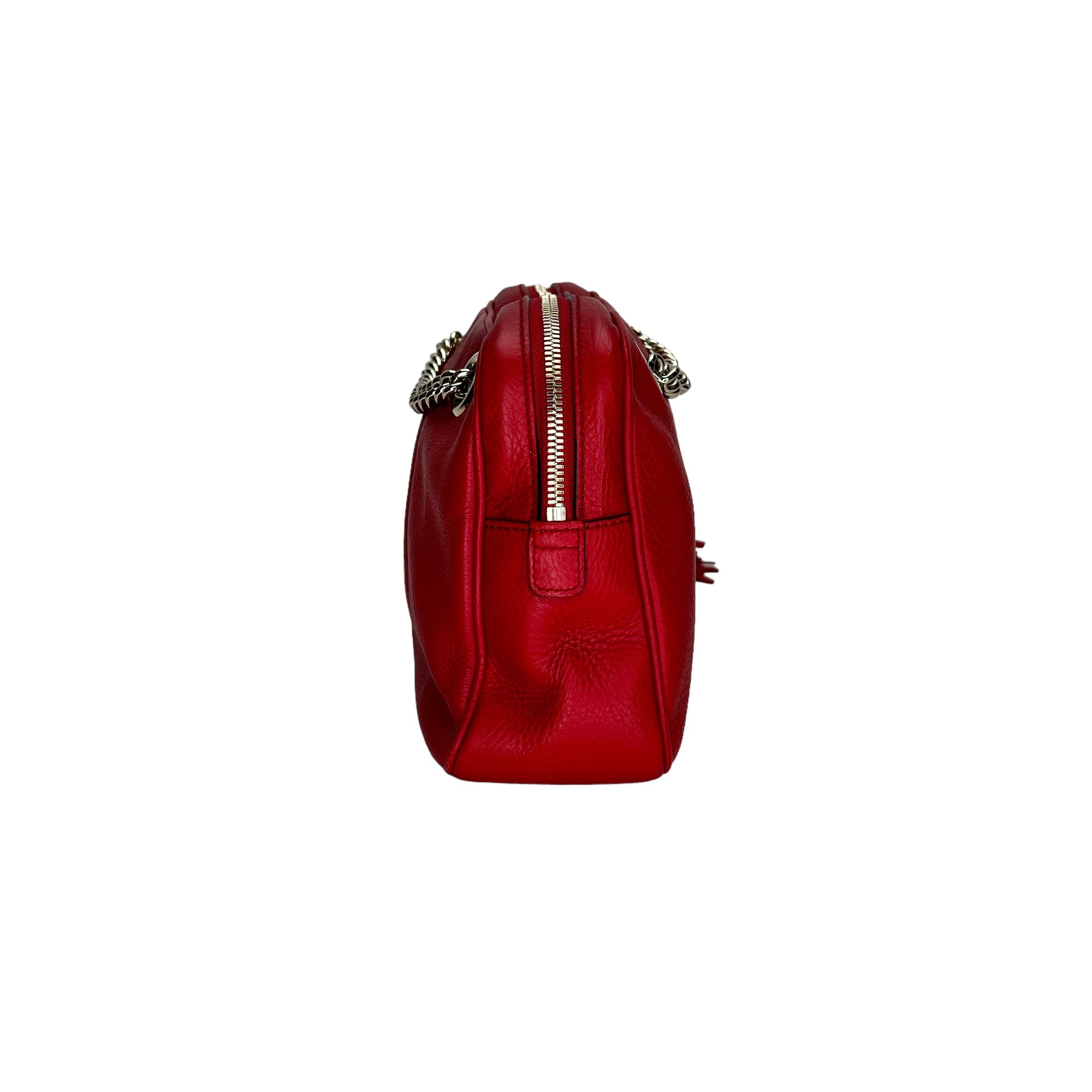 Soho Chain Red Shoulder Bag in Calfskin, Light Gold hardware