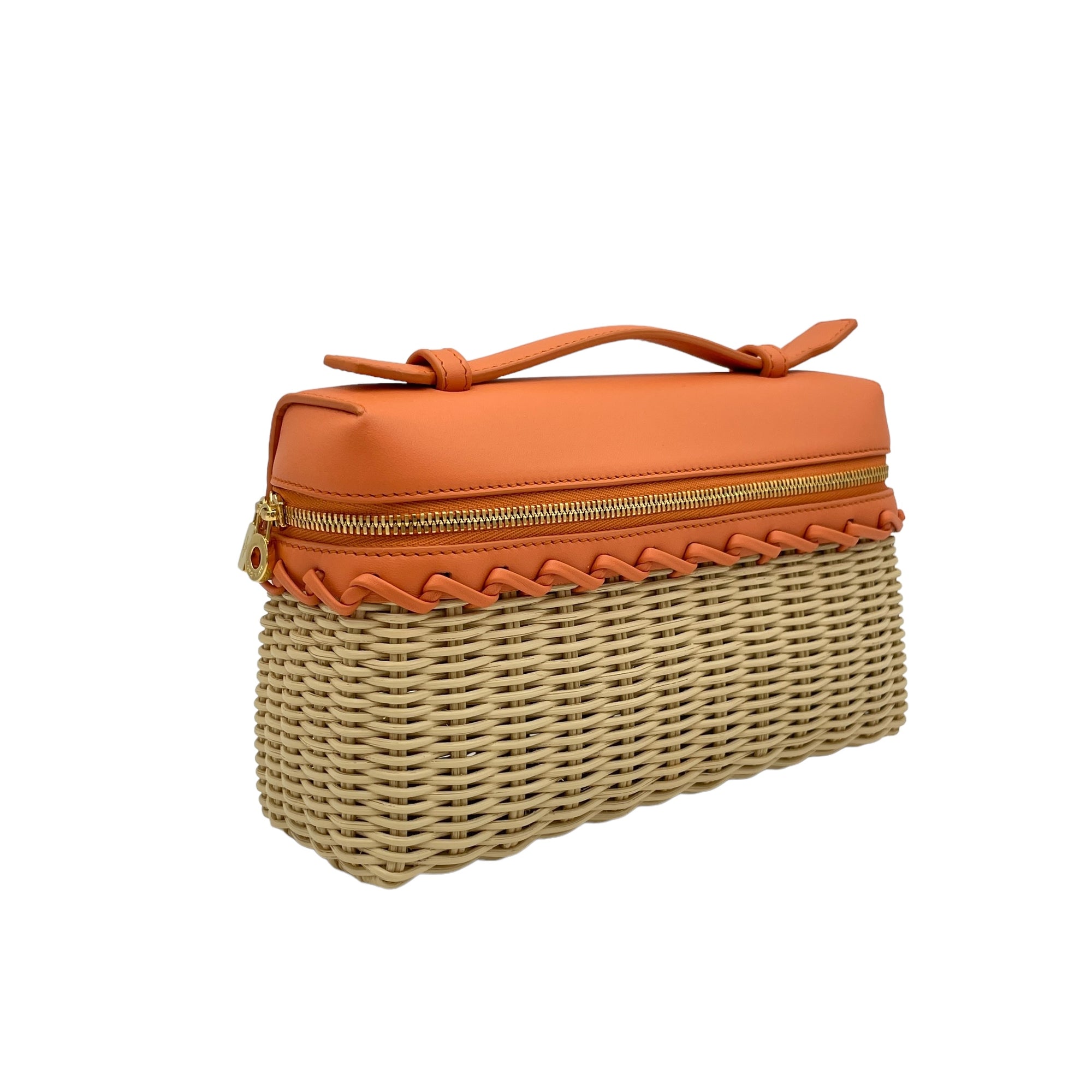 Extra Pocket L19 East Orange Crossbody Bag in leather wicker, Gold hardware