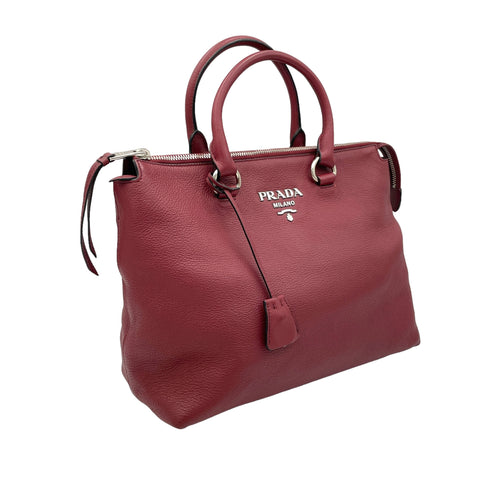 Two-Way Red Top Handle Bag in Calfskin, Sliver hardware