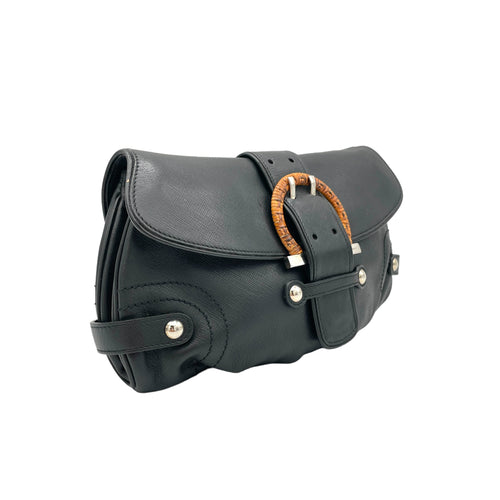 Baguette S Black Shoulder Bag in Calfskin, Silver hardware