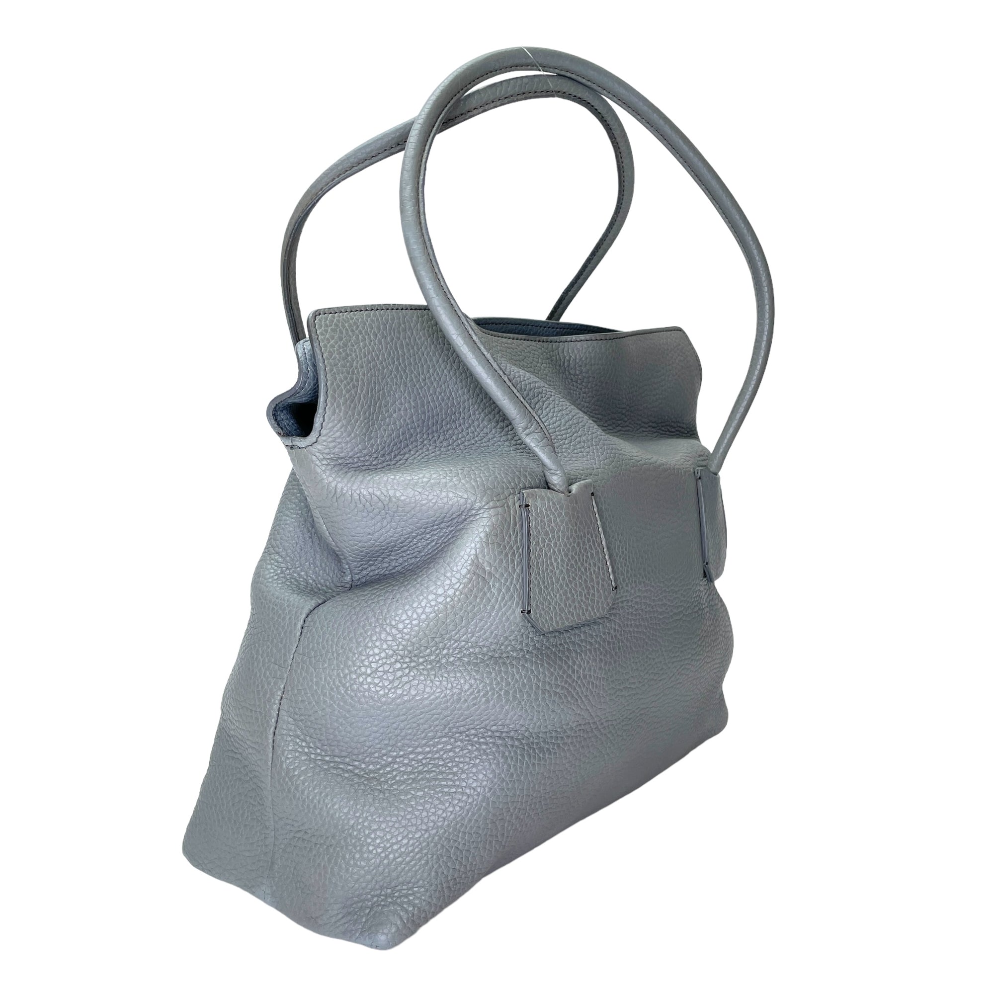 Grained M Grey Top Handle Bag in Calfskin, Gold hardware