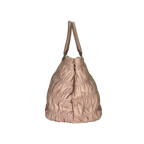 Gaufre Beige Top Handle Bag in Lambskin, Silver hardware