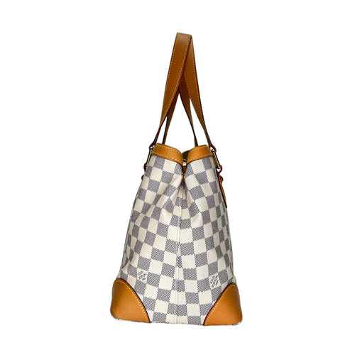 Hampstead PM Damier Azur Top Handle Bag in Coated Canvas, Gold hardware