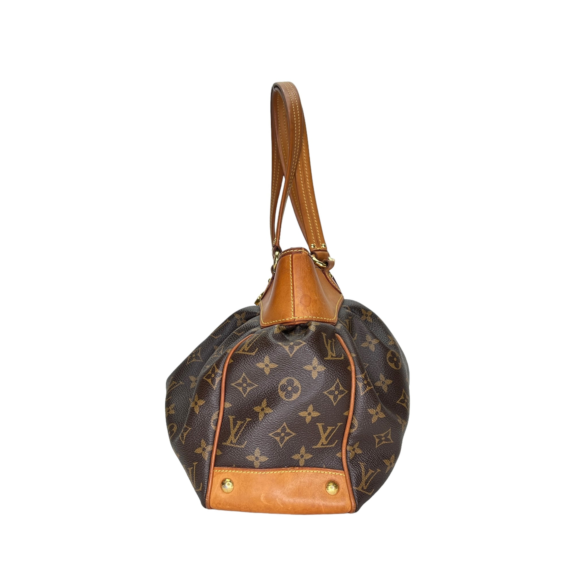 Boetie MM Brown Shoulder Bag in Monogram Coated Canvas, Gold hardware