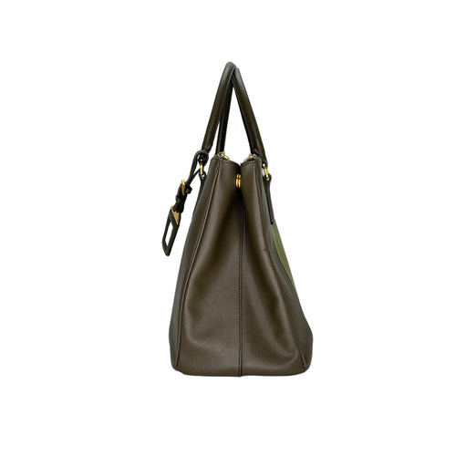 Galleria Green Top Handle Bag in Saffiano Leather, Gold hardware