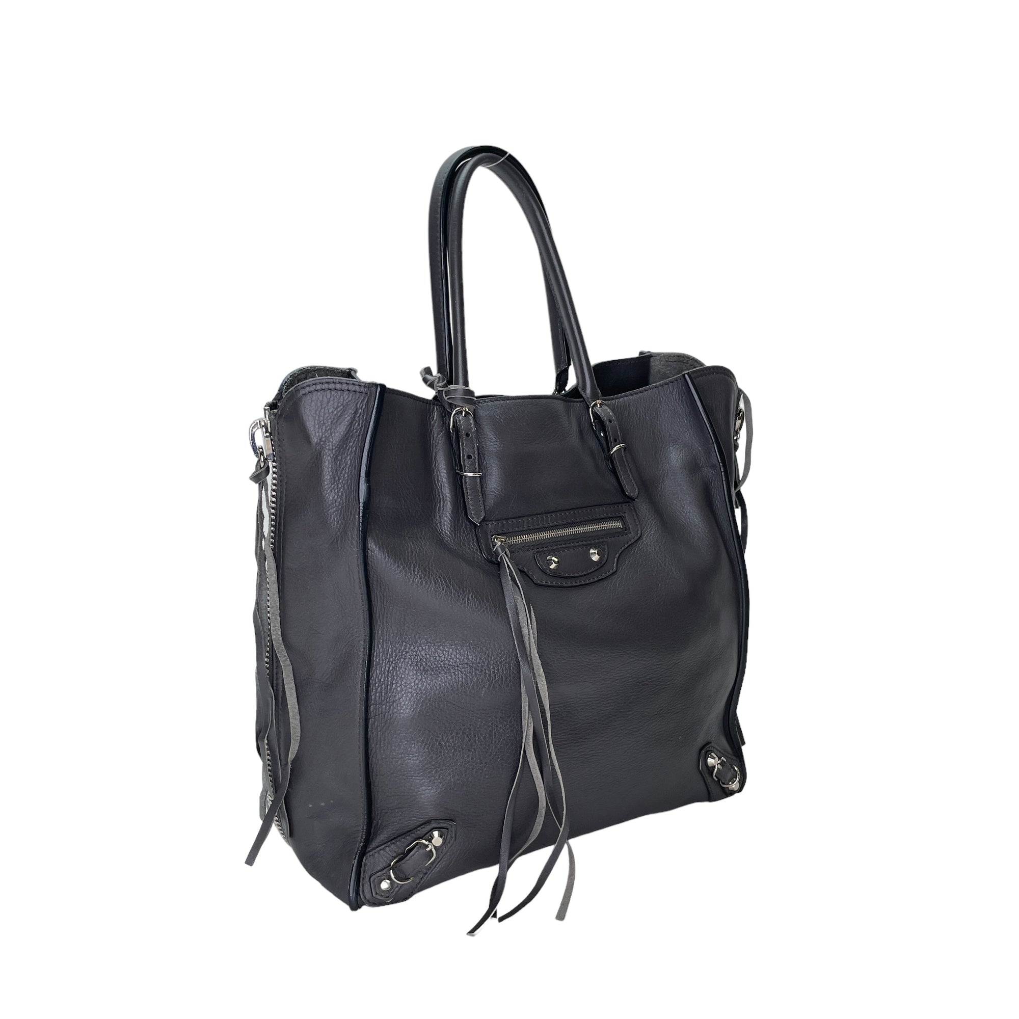 Papier Grey Tote Bag in Calfskin, Silver hardware