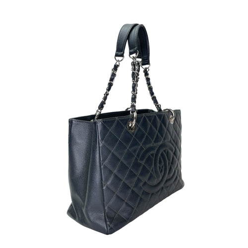 GST Grand Grey Tote Bag in Caviar Leather, Silver hardware