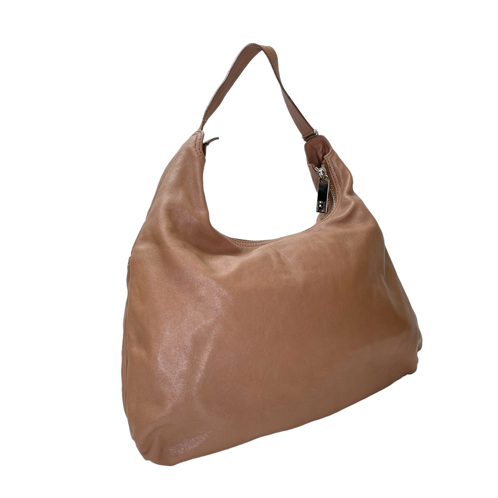 Hobo Brown Shoulder Bag in Calfskin, Silver hardware