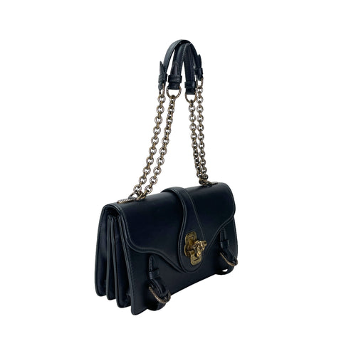 City Knot Black Shoulder Bag in Calfskin, Gold hardware