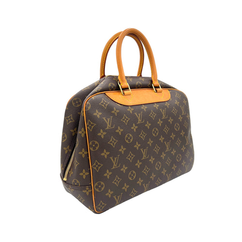 Deauville MM Brown Top Handle Bag in Monogram Coated Canvas, Gold hardware