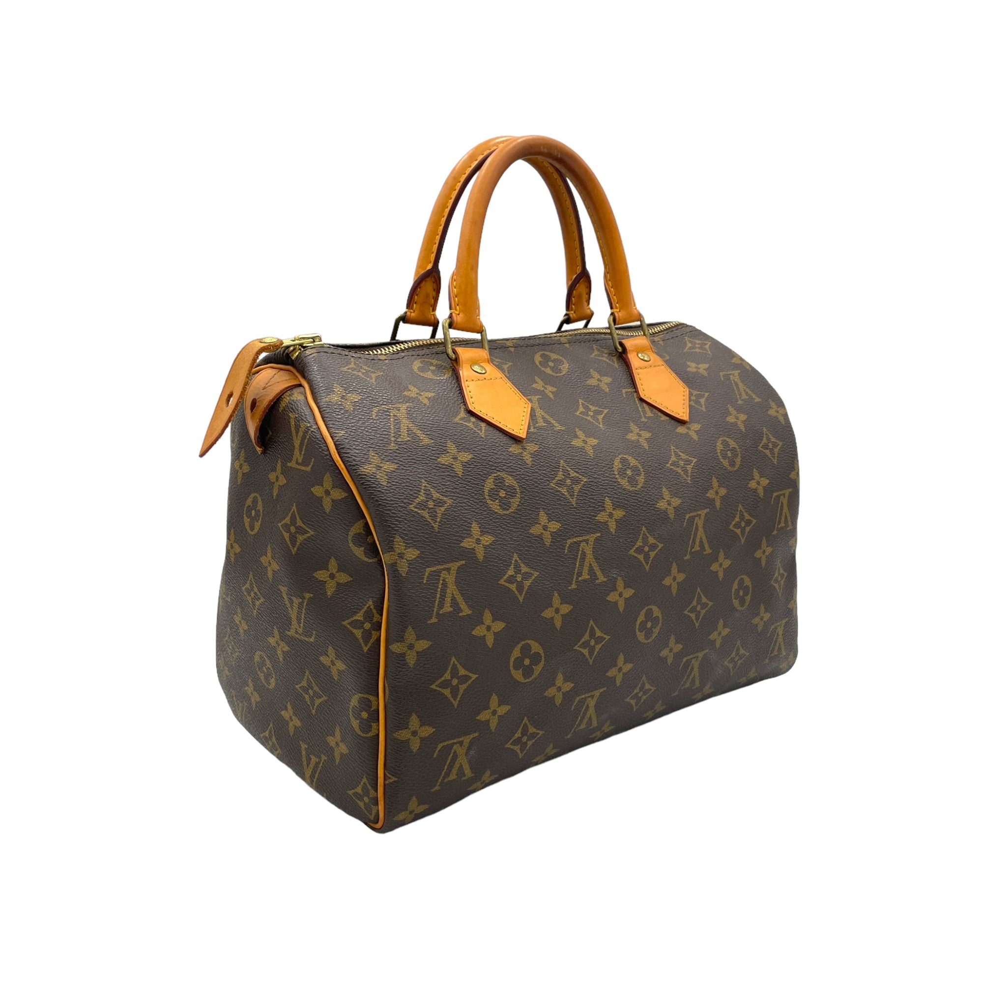 Speedy 30 Brown Top Handle Bag in Monogram Coated Canvas, Gold hardware