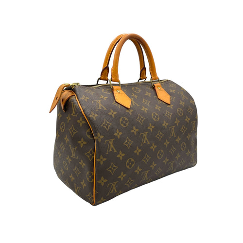 Speedy 30 Brown Top Handle Bag in Monogram Coated Canvas, Gold hardware