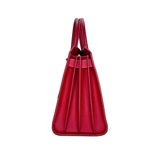 Sac 2 Jours Small Red Top Handle Bag in Calfskin, Silver hardware