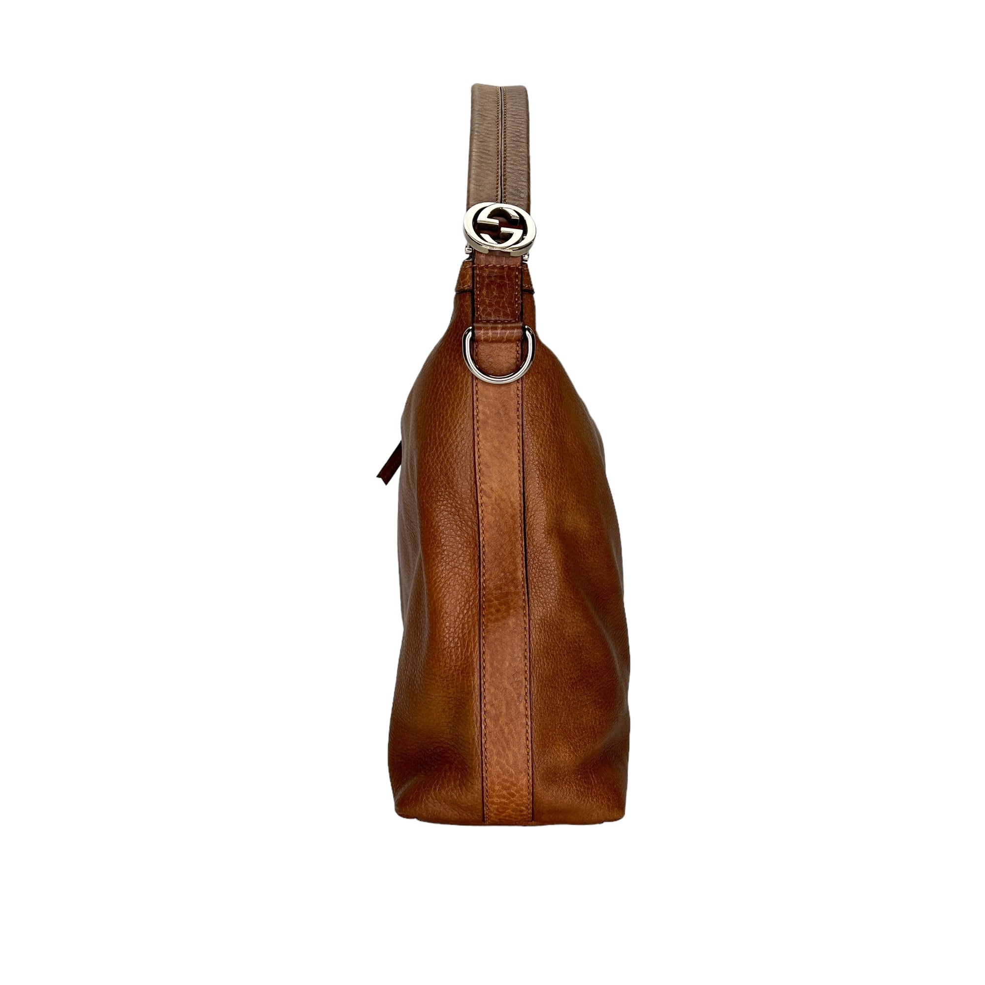 hobo Brown Shoulder Bag in Calfskin, Silver hardware