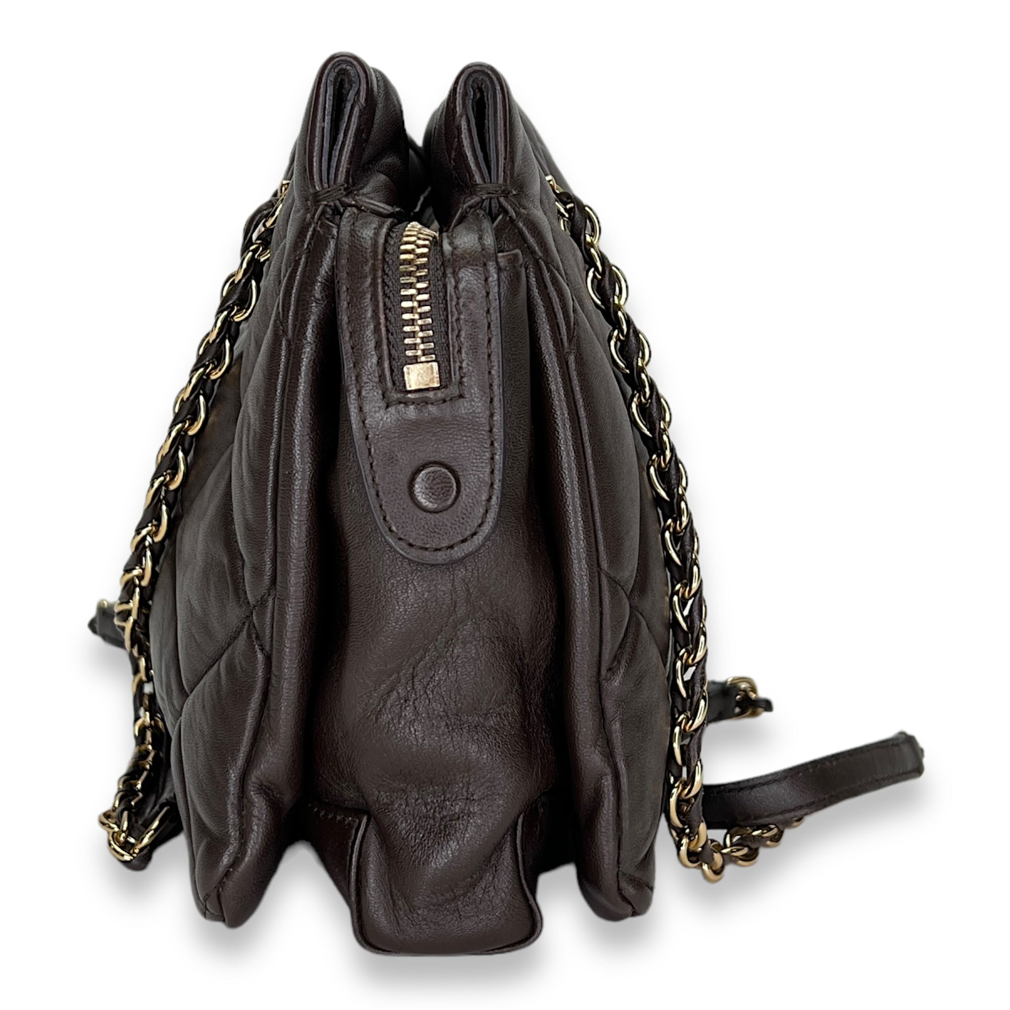 Vara Bow Brown Shoulder Bag in Calfskin, Gold hardware