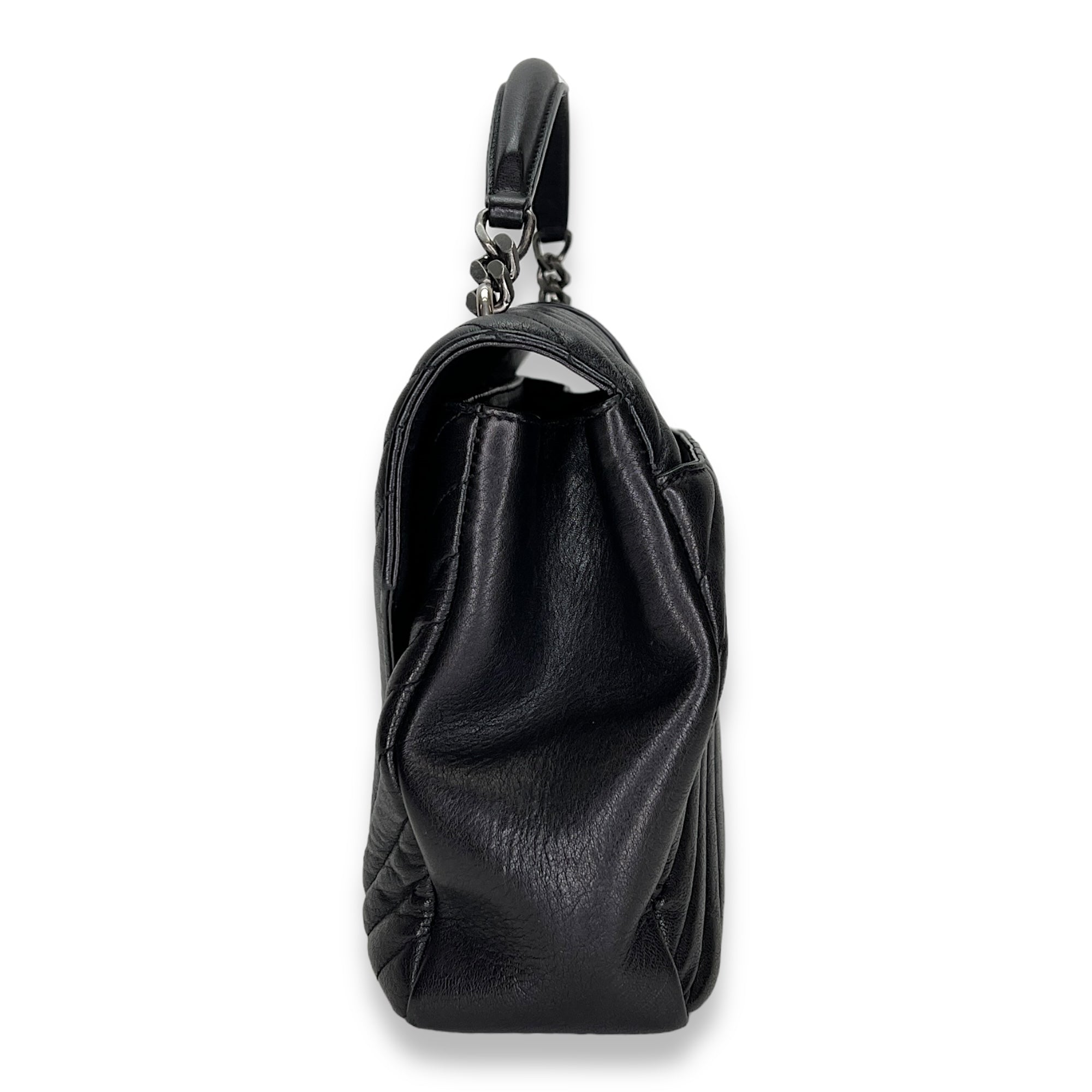 College Large Black Shoulder Bag in Calfskin, Silver hardware