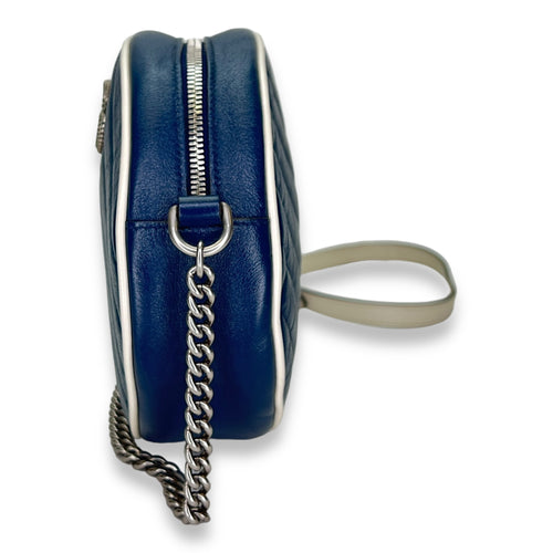 GG Marmont Round Navy Crossbody Bag in Calfskin, Silver hardware