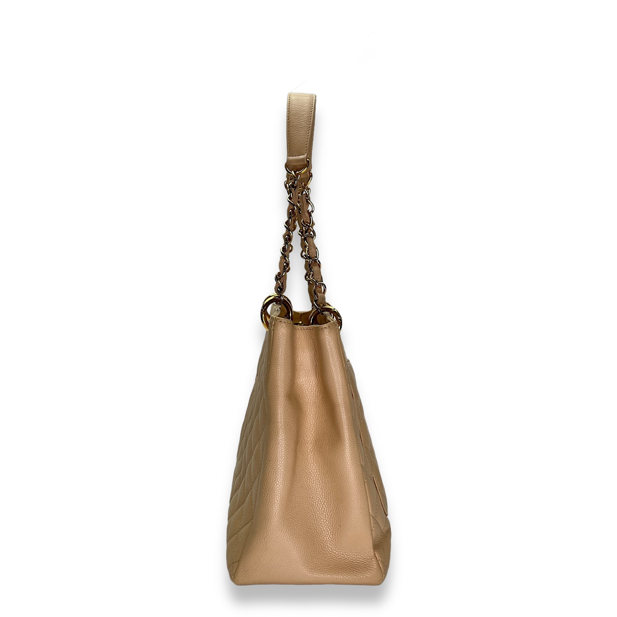 GST Beige Shoulder Bag in Caviar Leather, Gold hardware