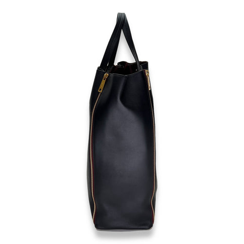 Vertical Cabas Black Tote Bag in Calfskin, Gold hardware