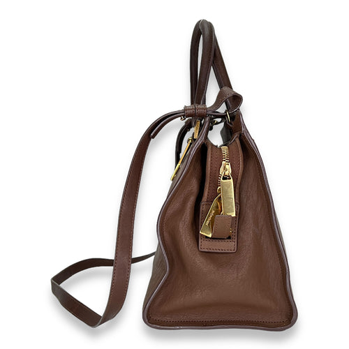 Cabas Chyc Ligne Small Brown Top Handle Bag in Calfskin, Gold hardware