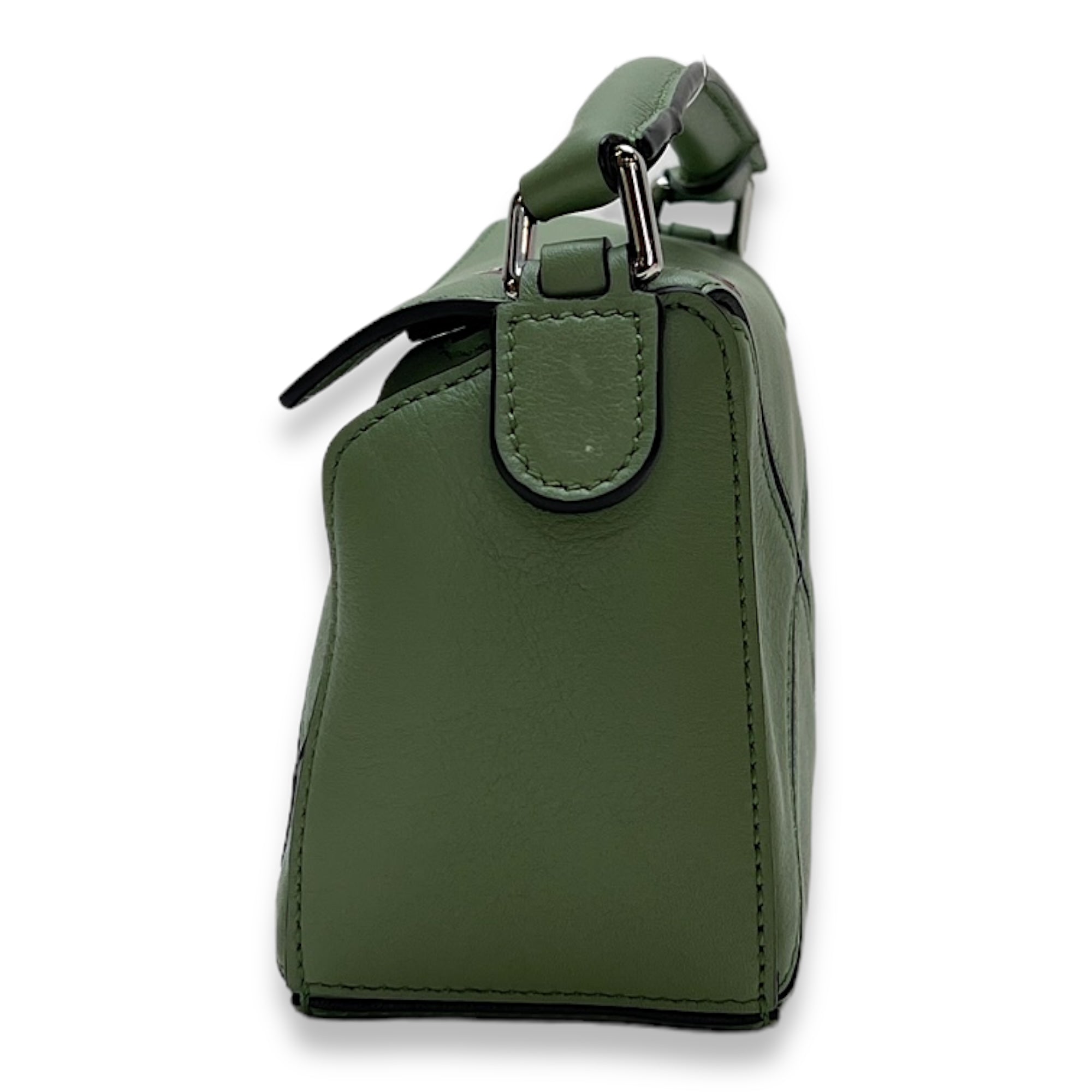 Joe Brainard Pansies Puzzle Mini Green Crossbody Bag in Calfskin, Silver hardware