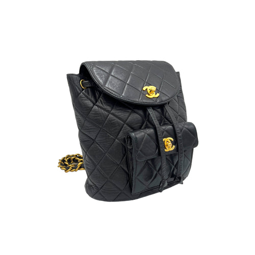 Vintage Black Backpack in Lambskin, Gold hardware