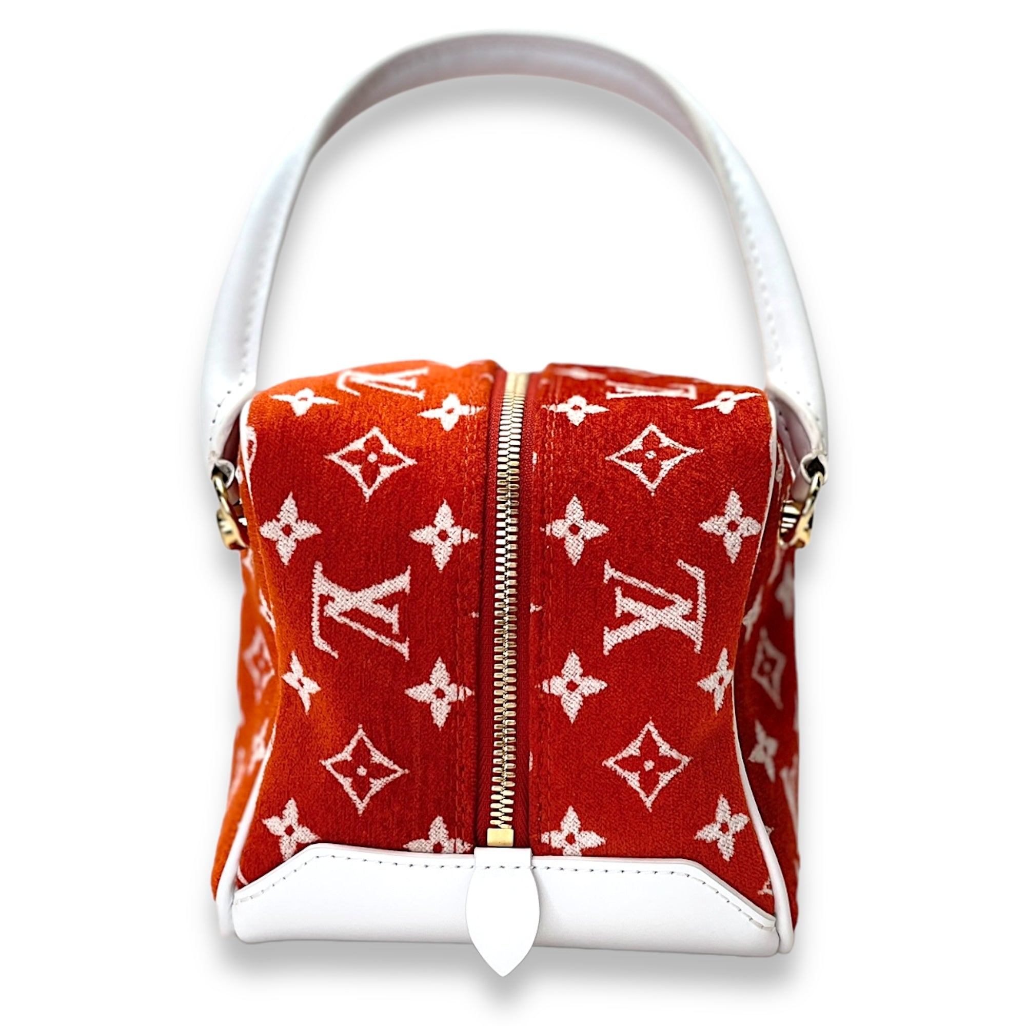 Match Square Orange Top Handle Bag in Velvet, Gold hardware