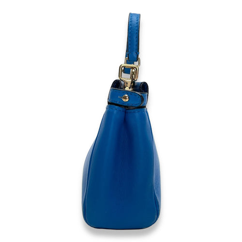 Peekaboo Micro Blue Top Handle Bag in Calfskin, Gold hardware