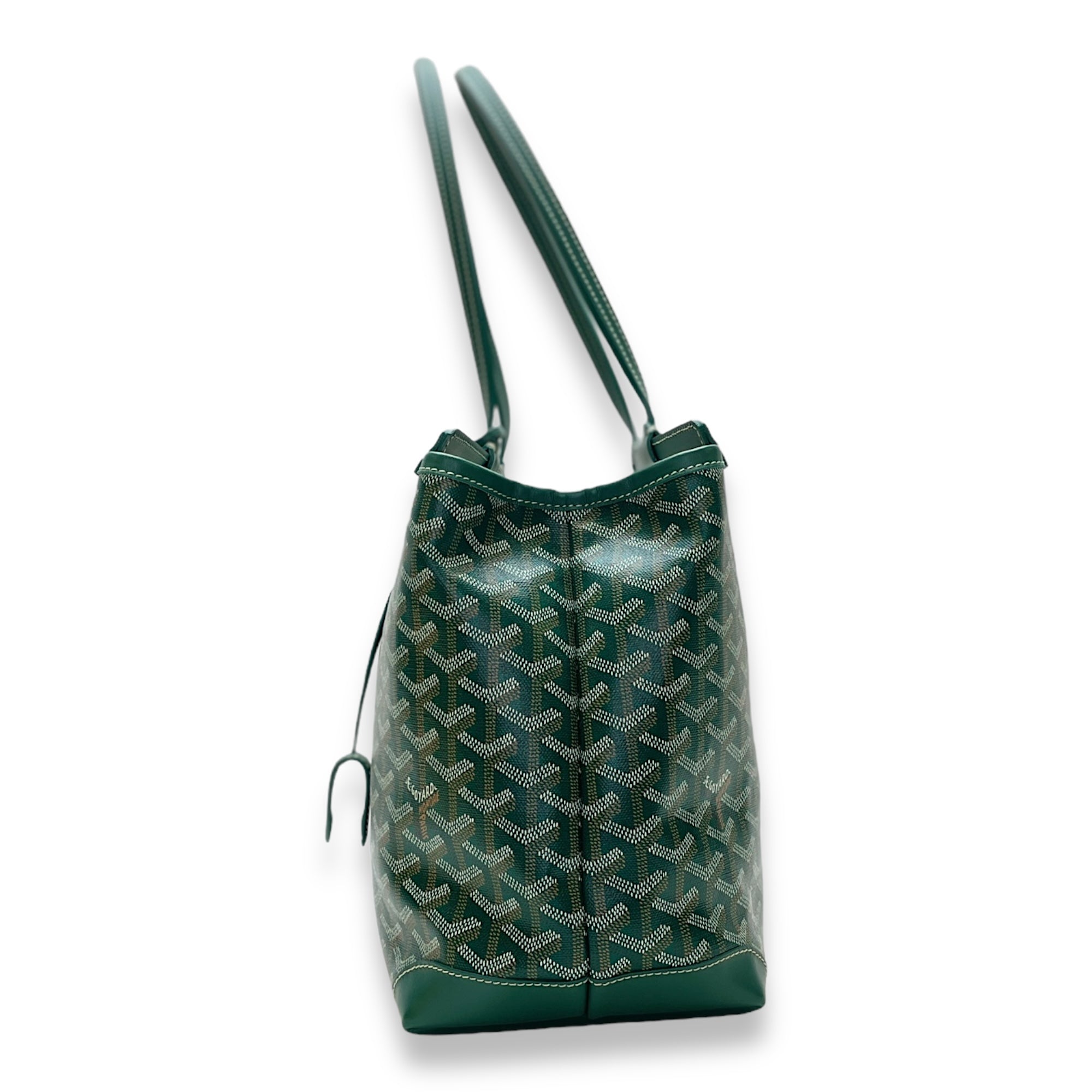 Bellechasse Biaude PM Green Shoulder Bag in Coated Canvas, Silver hardware