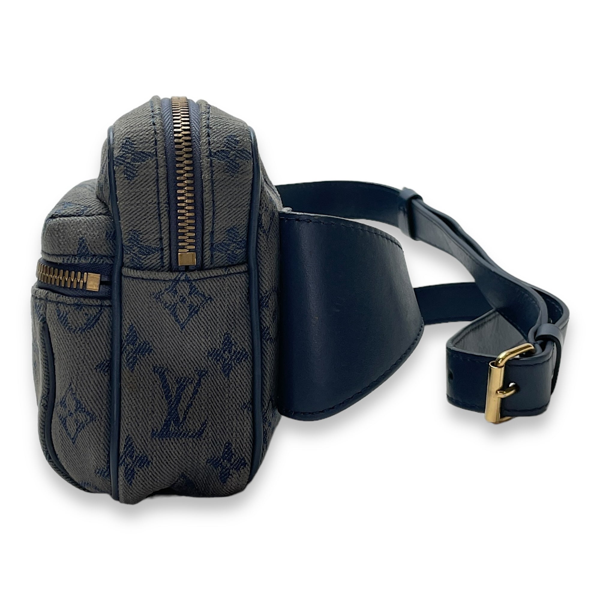 Outdoor Belt Bag  Blue in Canvas , Gold Hardware